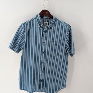 Vtg Element Short Sleeve Cotton‎ Striped Outdoor Button Down Shirt Blue Size L